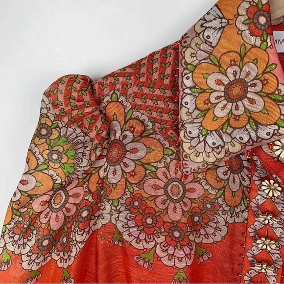 Zimmermann Kaleidoscope Linen & Silk Blend Shirt Blouse in Aries Size AU 1 - Picture 9 of 16